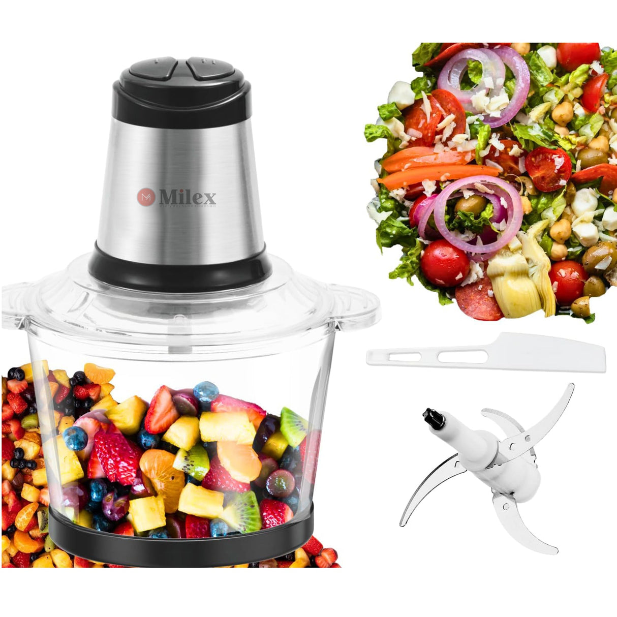 Milex Electric Vegetable Chopper – High-Power Food Dicer &amp; Mincer with Stainless Steel Blades