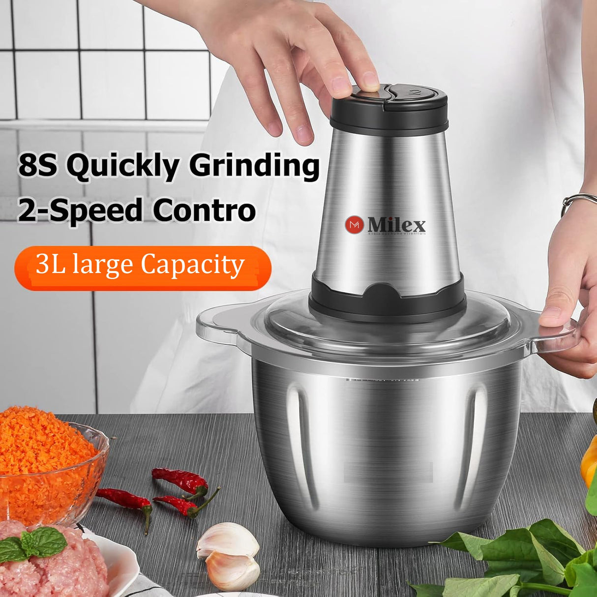 Milex Electric Vegetable Chopper – High-Power Food Dicer &amp; Mincer with Stainless Steel Blades