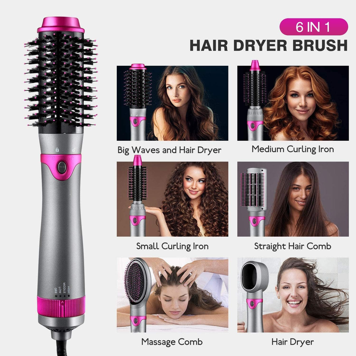 6-in-1 Detachable Hair Dryer Brush, Volumizer and Styler