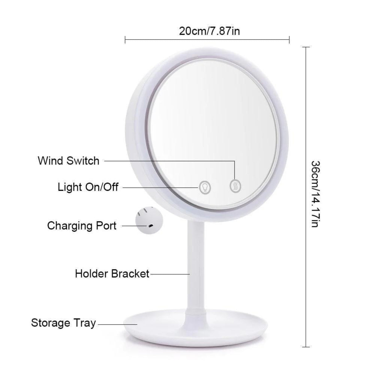 CoolAire Mirror – LED-Lit Makeup Mirror with Built-In Cooling Fan