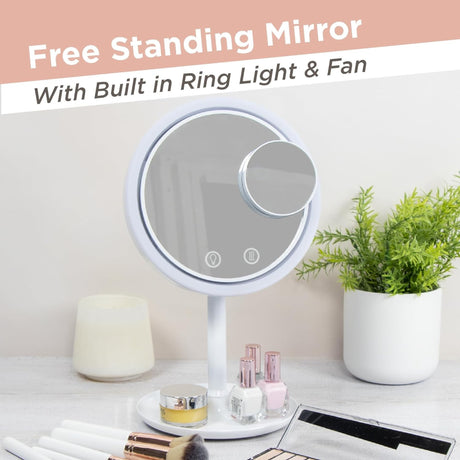 CoolAire Mirror – LED-Lit Makeup Mirror with Built-In Cooling Fan