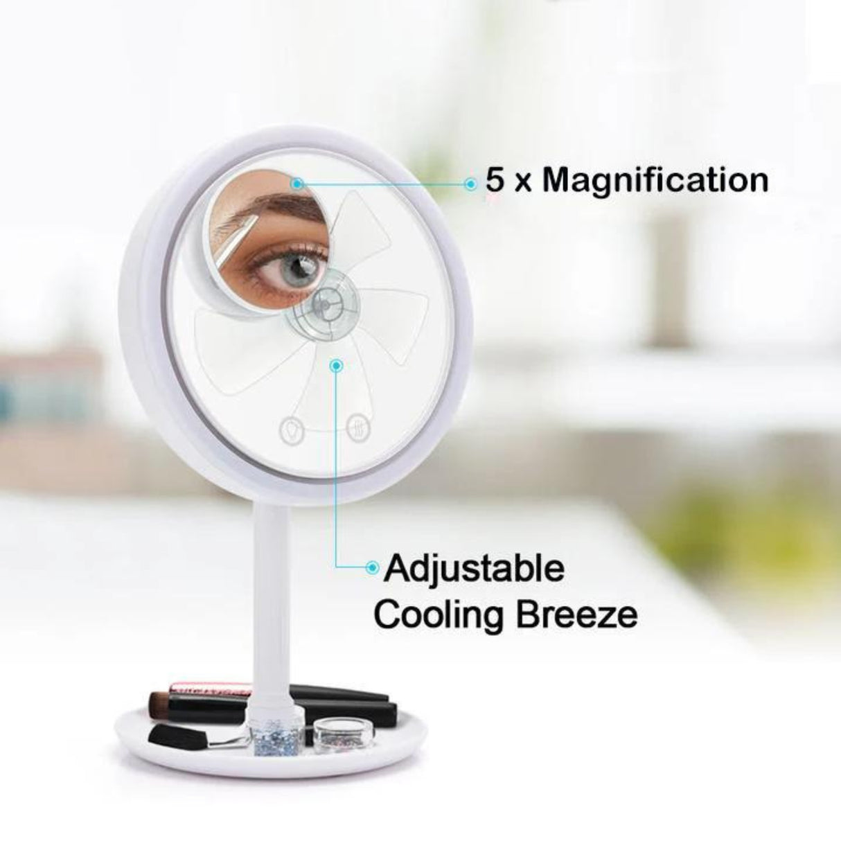 CoolAire Mirror – LED-Lit Makeup Mirror with Built-In Cooling Fan